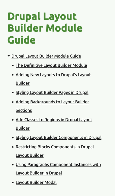 book navigation block with index page title and link