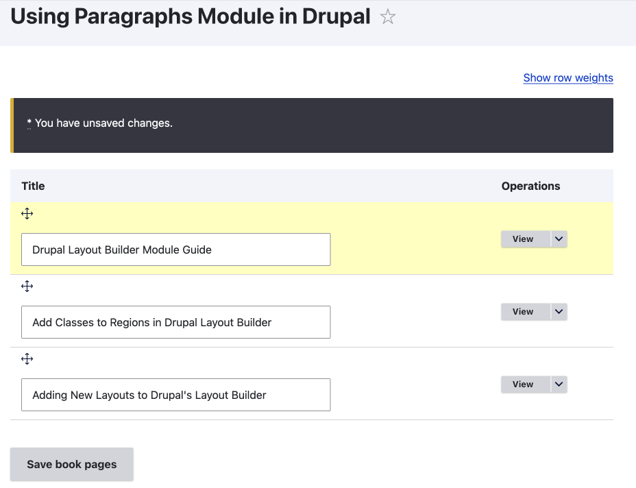 book order and hierarchy UI