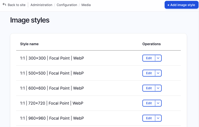 drupal cms image styles UI