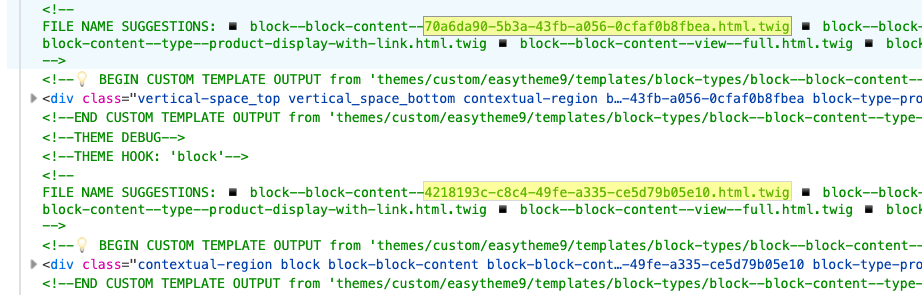 block instances showing random ID
