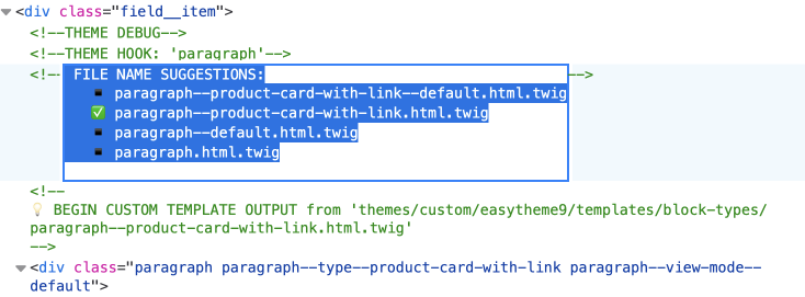 paragraph template shown by theme debug