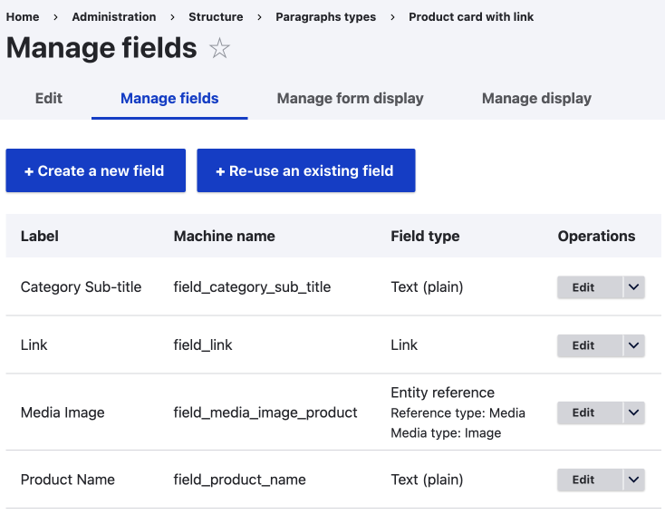 product card with link paragraph fields