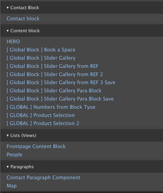 add block tray with list views options in a separate group