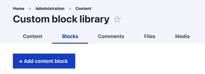 add content block button on block content library page